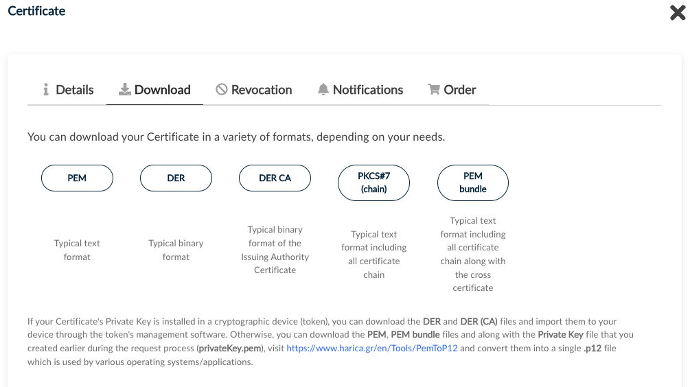 HARICA cert download